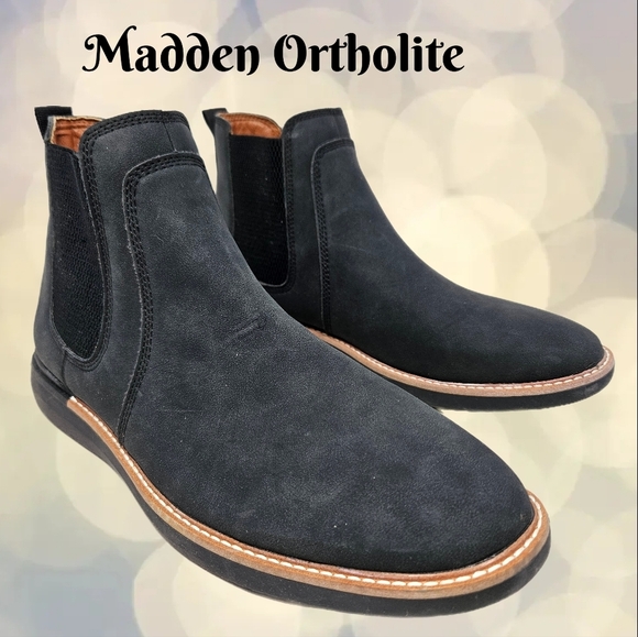 NWOT Madden  Ortholite Chelsea Boots Sz 9 Charcoal Gray Black Faux Suede Pull On - Picture 1 of 11